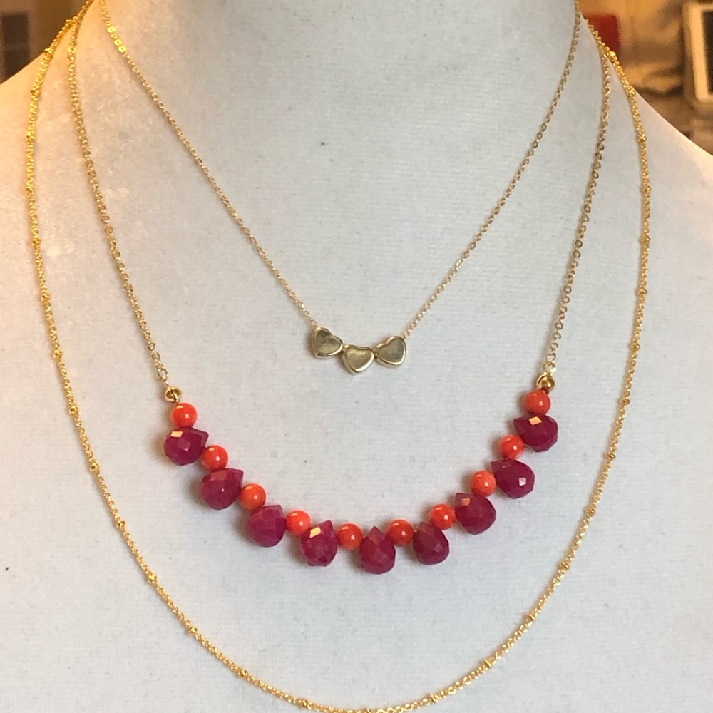 Gold & Turmalina / Coral Necklace 3 Layers